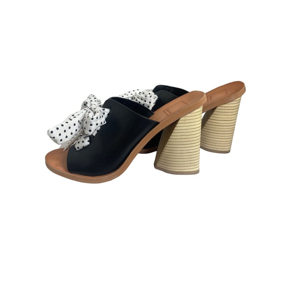 Dolce Vita Polk-a-Dot Amber Leather Open Toe Slip Mules Black White Size 8.5 - Picture 4 of 11